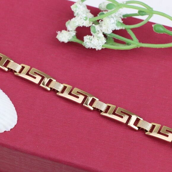 "Elegant Greek Key Design Rose Gold Bracelet in Glossy Finish, XPBL1120 - Picture 7 of 12